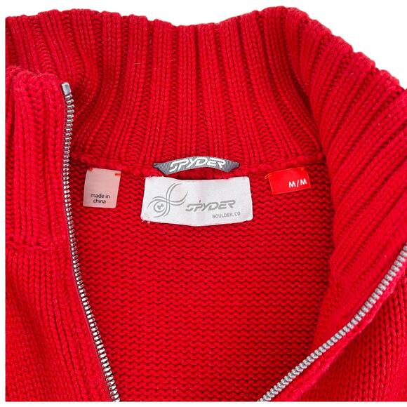 Spyder Full Zip Nordic Fair Isle Alpine Cable Knit Red Sweater Cardigan Medium - Picture 7 of 7